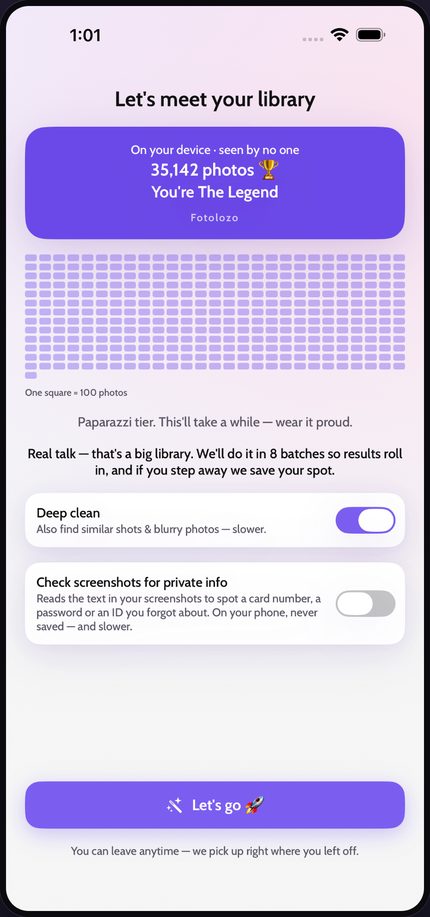 Fotolozo on iPhone — How big your camera roll really is