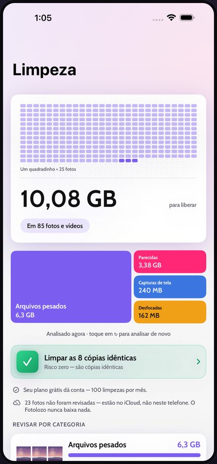 Fotolozo on iPhone — O que ocupa seu espaço