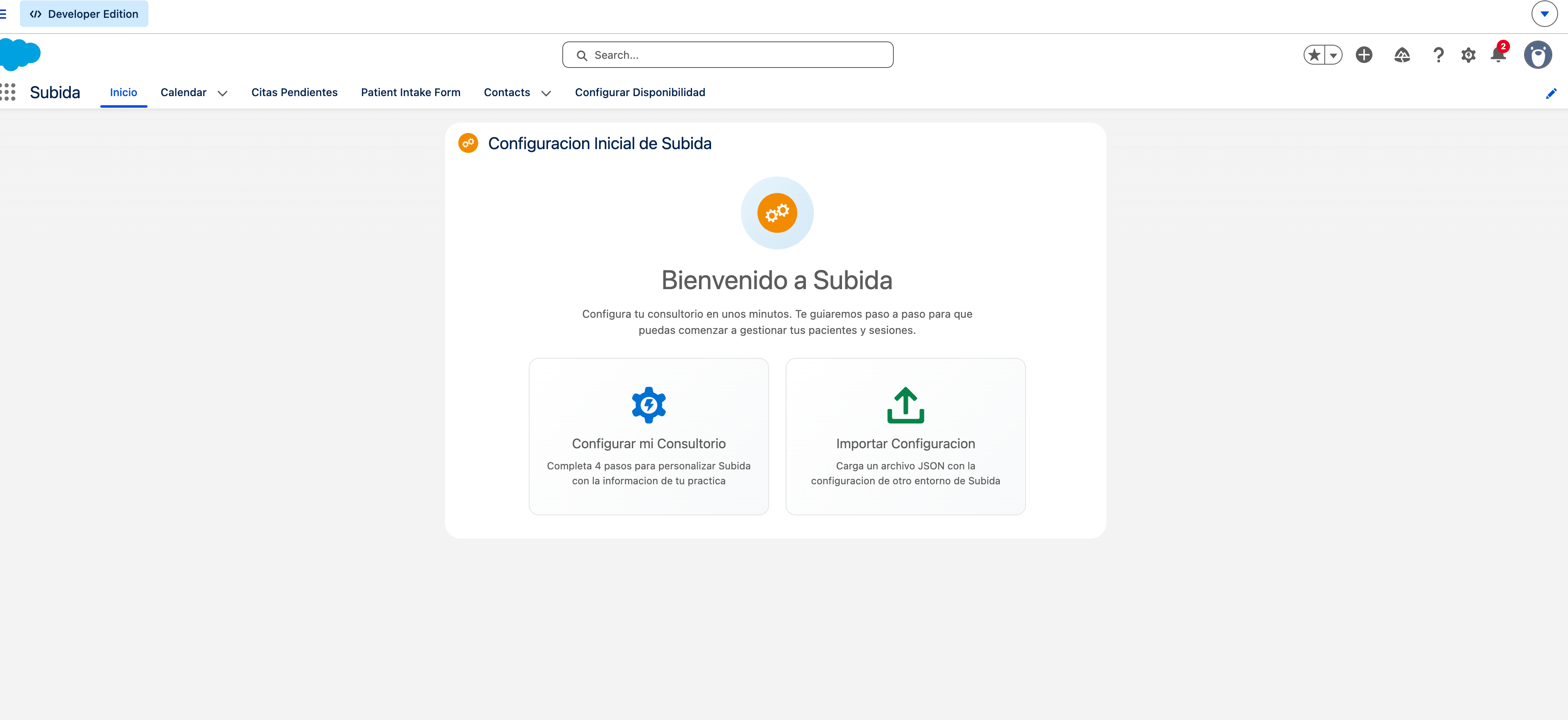 Pantalla de bienvenida de Subida