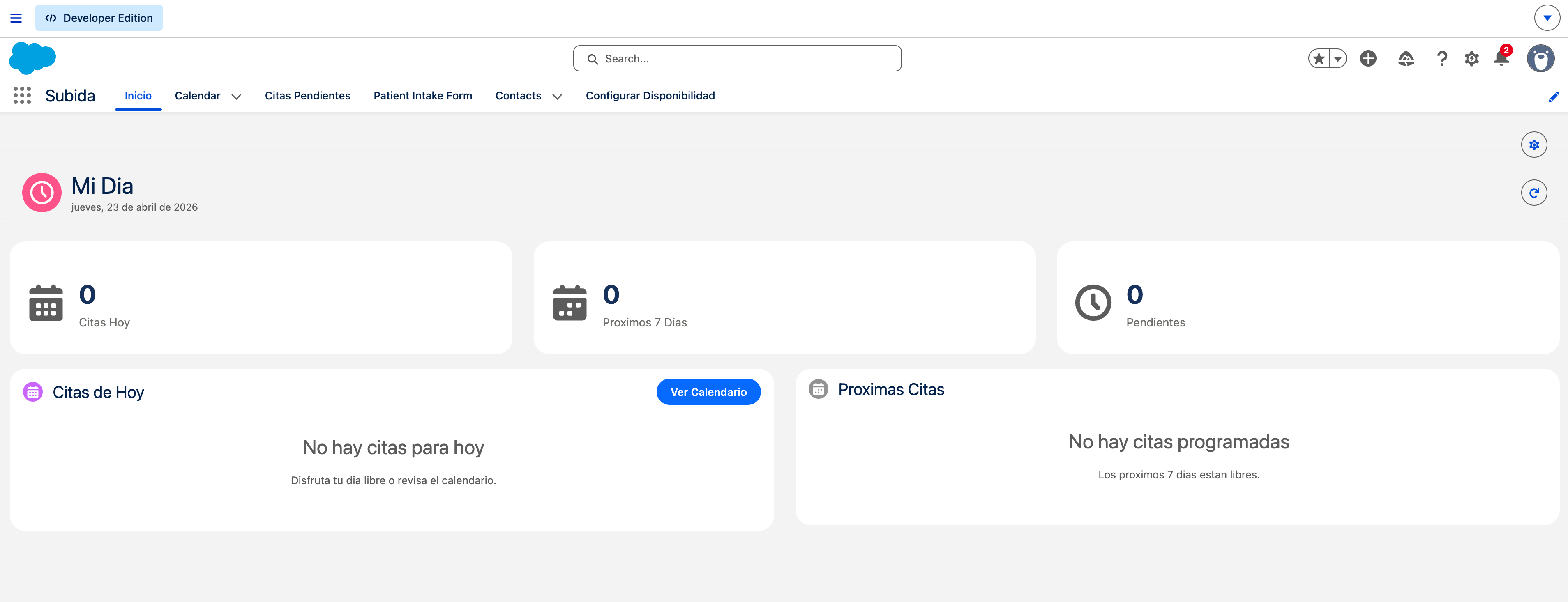 Panel principal con icono de configuraci&oacute;n