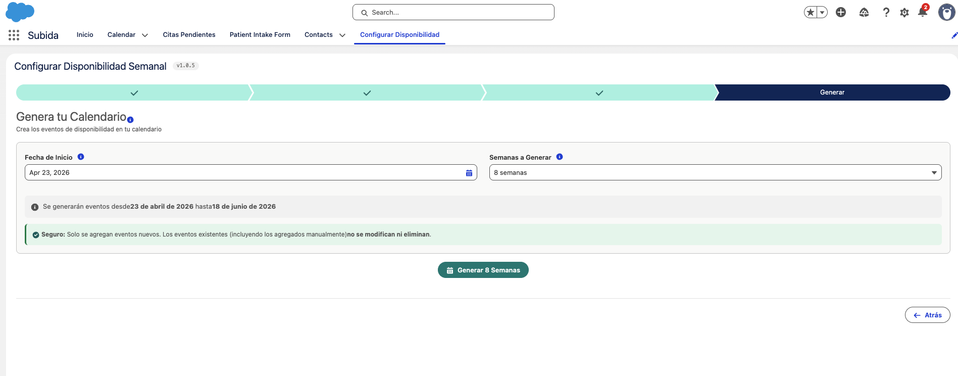 Generar eventos de disponibilidad en el calendario
