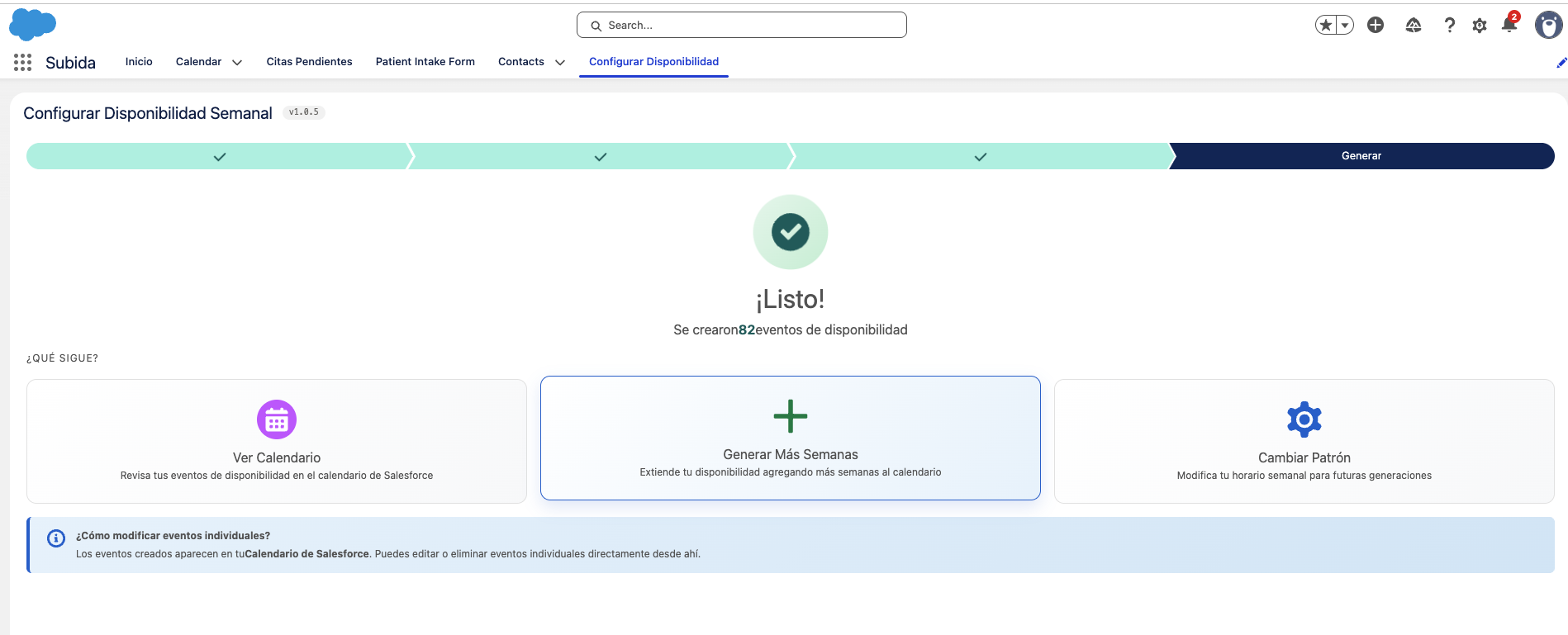 Disponibilidad generada exitosamente